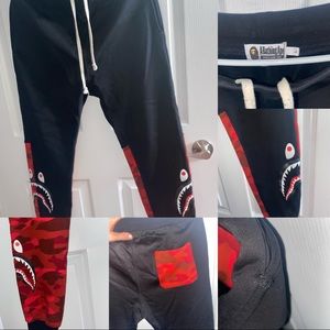 Bape two-side black and red shark joggers